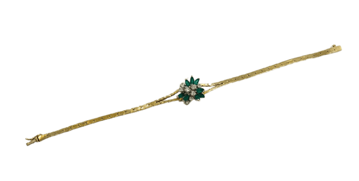 Bracelet Bracelet ancien en or jaune 18k avec émeraudes et diamants 58 Facettes