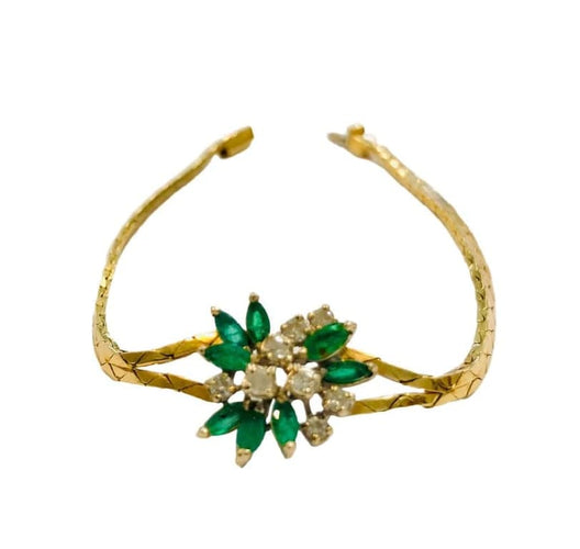 Bracelet Bracelet ancien en or jaune 18k avec émeraudes et diamants 58 Facettes