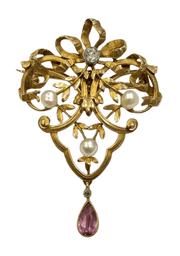 Broche Broche ancienne baroque en or jaune 18k, perles et diamant 58 Facettes