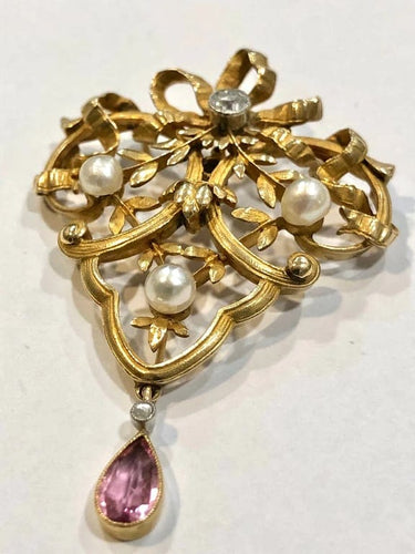 Broche Broche ancienne baroque en or jaune 18k, perles et diamant 58 Facettes
