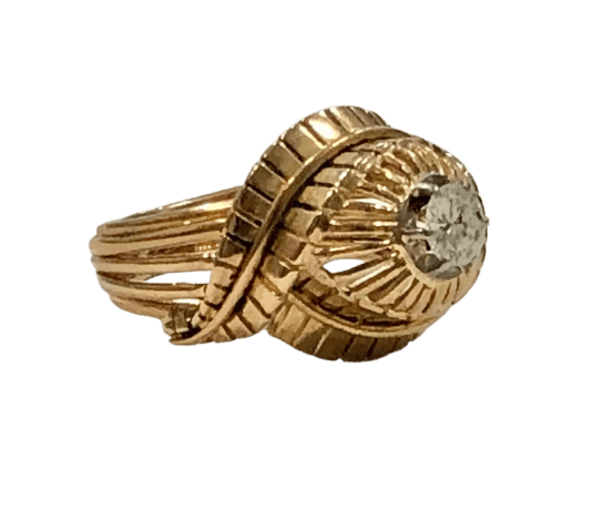 Bague 53 Bague tourbillon ancienne en or jaune 18K et diamant 58 Facettes
