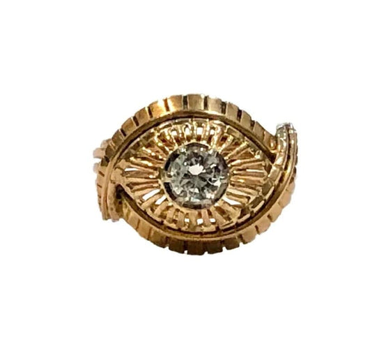 Bague 53 Bague tourbillon ancienne en or jaune 18K et diamant 58 Facettes
