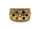 Bague 52 Bague jonc en or jaune 18K sertie d’émeraudes, rubis, saphirs et diamants 58 Facettes