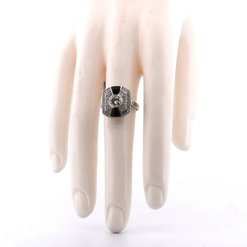 Bague 54 Bague Art déco en platine avec onyx et diamants 58 Facettes AN445