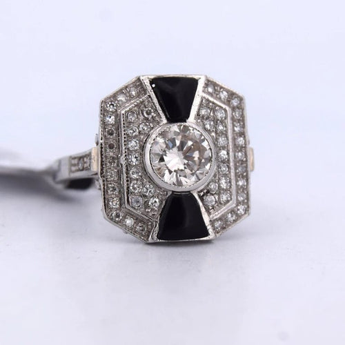 Bague 54 Bague Art déco en platine avec onyx et diamants 58 Facettes AN445