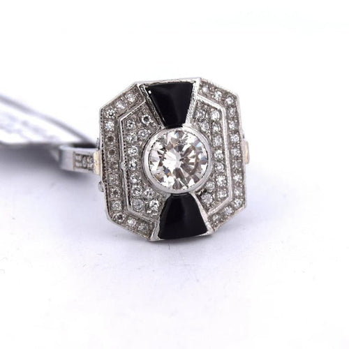 Bague 54 Bague Art déco en platine avec onyx et diamants 58 Facettes AN445
