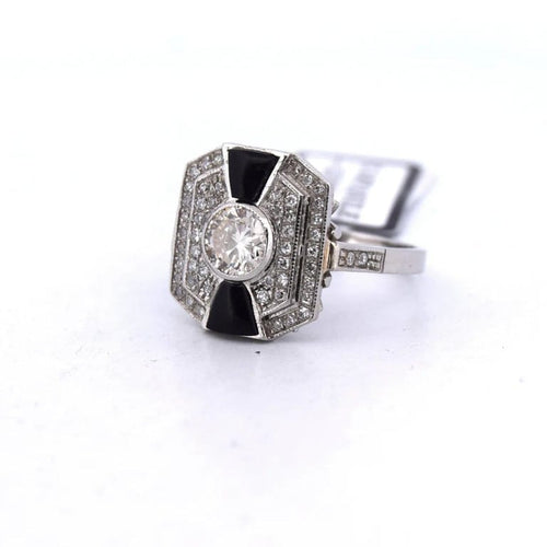 Bague 54 Bague Art déco en platine avec onyx et diamants 58 Facettes AN445