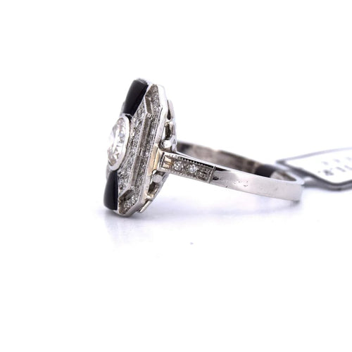Bague 54 Bague Art déco en platine avec onyx et diamants 58 Facettes AN445