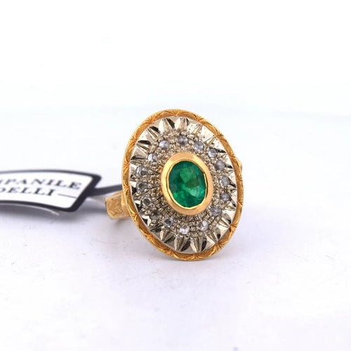 Bague 50 Bague victorienne ancienne en or jaune et blanc 18 carats, émeraude et diamants 58 Facettes AN359 (0579)
