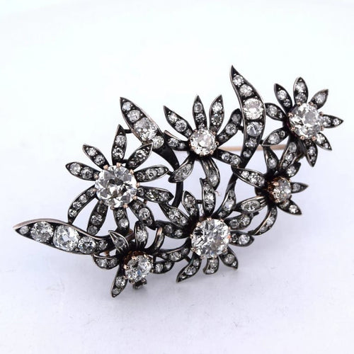 Broche Broche ancienne - Époque victorienne en or jaune 18 ct, argent et diamants 58 Facettes