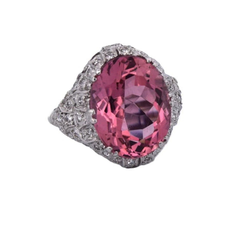 Bague 49 Bague en platine avec tourmaline 8,00 ct et diamants 0,50 ct 58 Facettes AN532