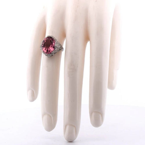 Bague 49 Bague en platine avec tourmaline 8,00 ct et diamants 0,50 ct 58 Facettes AN532