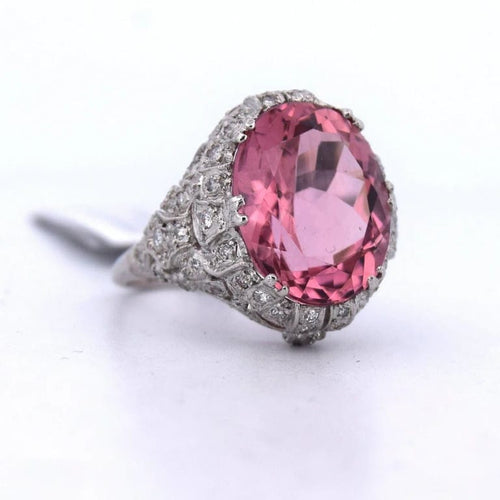 Bague 49 Bague en platine avec tourmaline 8,00 ct et diamants 0,50 ct 58 Facettes AN532