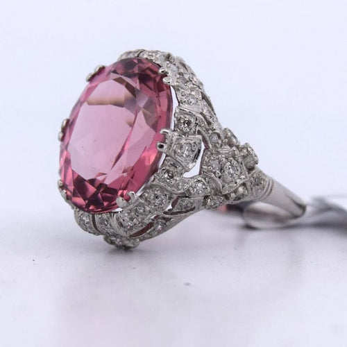 Bague 49 Bague en platine avec tourmaline 8,00 ct et diamants 0,50 ct 58 Facettes AN532
