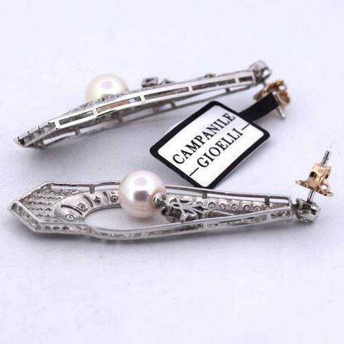 Boucles d'oreilles Boucles d’oreilles Art déco en or blanc 18 carats, perles Akoya et diamants 58 Facettes OR106
