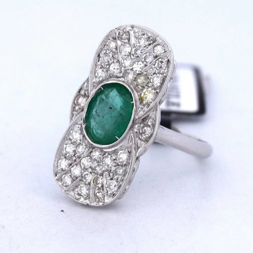 Bague 56 Bague style Art déco en or blanc 18 carats, émeraude et diamants 58 Facettes AN49