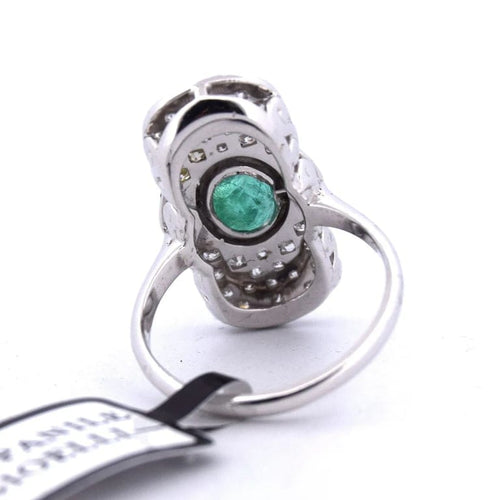 Bague 56 Bague style Art déco en or blanc 18 carats, émeraude et diamants 58 Facettes AN49