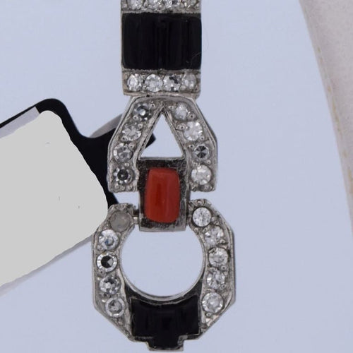 Boucles d'oreilles Art déco - Boucles d'oreilles en platine avec onyx, corail et diamants 1,50 ct 58 Facettes OR156