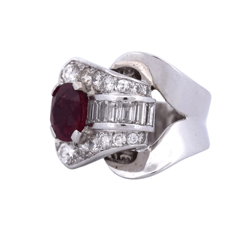 Bague 47 Bague cocktail vintage en or blanc 18 carats rubis et diamants 58 Facettes AN463