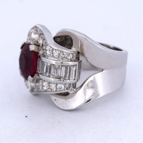 Bague 47 Bague cocktail vintage en or blanc 18 carats rubis et diamants 58 Facettes AN463