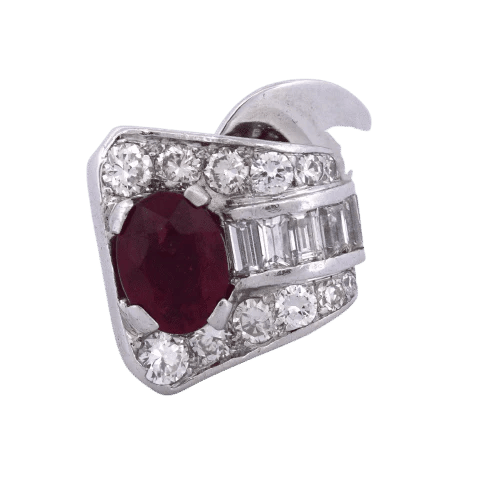 Bague 47 Bague cocktail vintage en or blanc 18 carats rubis et diamants 58 Facettes AN463