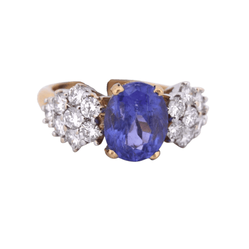 Bague 55 Bague ancienne en or jaune 18 carats avec saphir et diamants 58 Facettes AN502