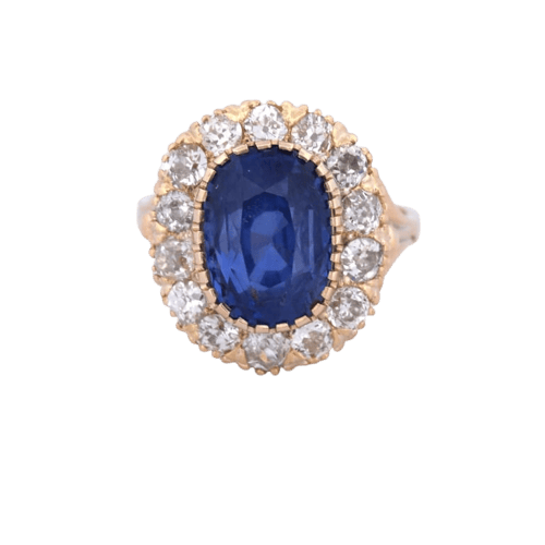 Bague 54 Bague ancienne en or jaune 18 carats avec saphir et diamants 58 Facettes AN563