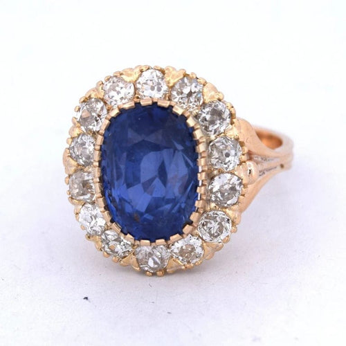 Bague 54 Bague ancienne en or jaune 18 carats avec saphir et diamants 58 Facettes AN563