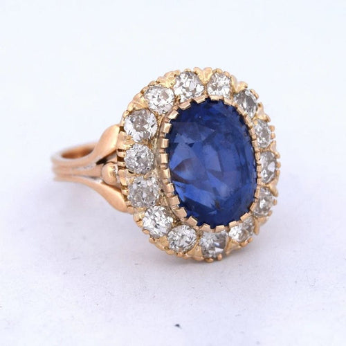 Bague 54 Bague ancienne en or jaune 18 carats avec saphir et diamants 58 Facettes AN563