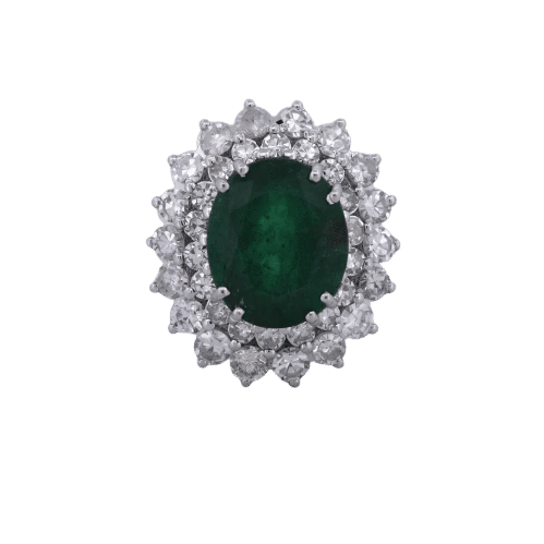 Bague 56 Bague en or blanc 18 carats avec émeraude 2,40 ct et diamants 58 Facettes AN541