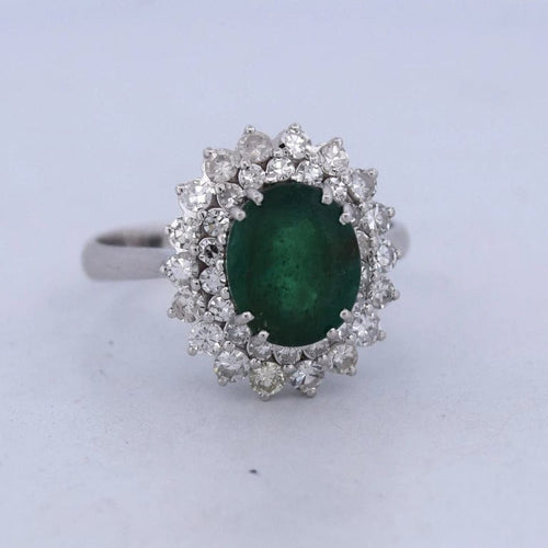 Bague 56 Bague en or blanc 18 carats avec émeraude 2,40 ct et diamants 58 Facettes AN541