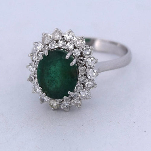 Bague 56 Bague en or blanc 18 carats avec émeraude 2,40 ct et diamants 58 Facettes AN541