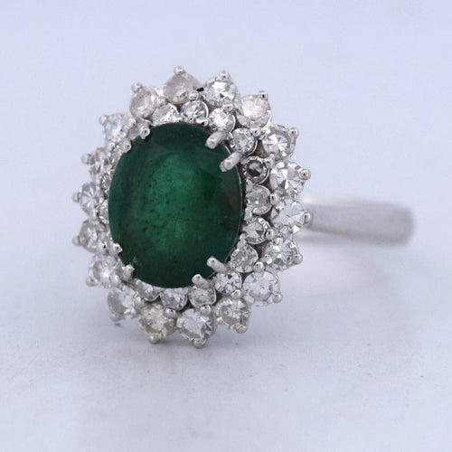 Bague 56 Bague en or blanc 18 carats avec émeraude 2,40 ct et diamants 58 Facettes AN541