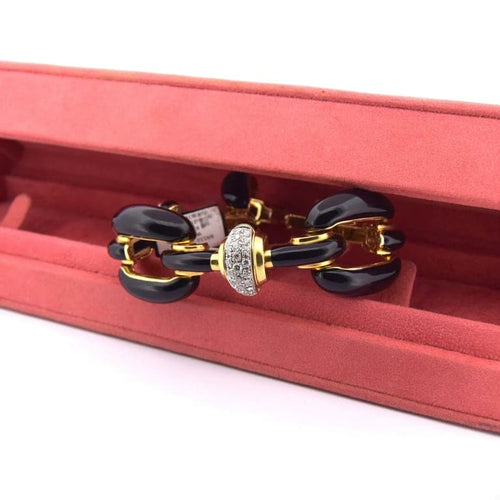 Bracelet David Webb - Bracelet à mailles en or jaune 18 carats, émail noir et diamants 58 Facettes BR112