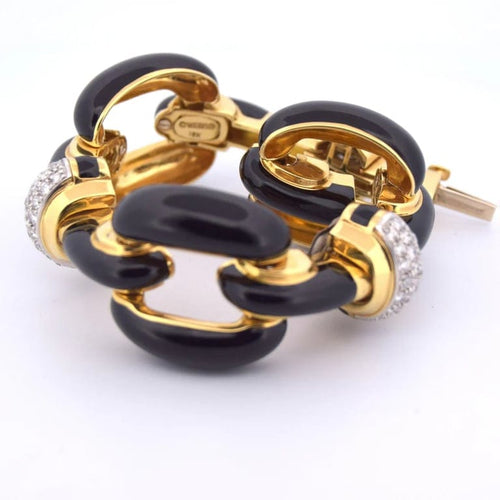 Bracelet David Webb - Bracelet à mailles en or jaune 18 carats, émail noir et diamants 58 Facettes BR112