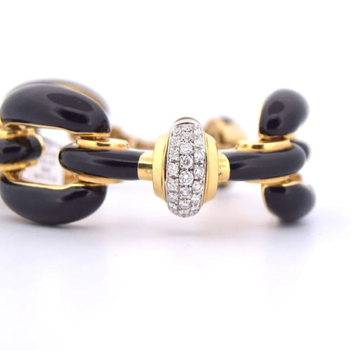 Bracelet David Webb - Bracelet à mailles en or jaune 18 carats, émail noir et diamants 58 Facettes BR112