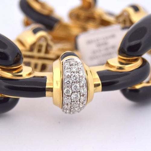 Bracelet David Webb - Bracelet à mailles en or jaune 18 carats, émail noir et diamants 58 Facettes BR112