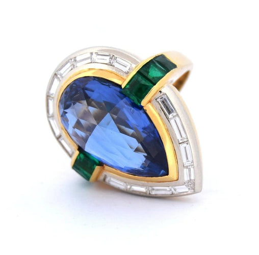 Bague 53 Bague vintage en or jaune 18 carats avec saphir, émeraudes et diamants 58 Facettes AN511