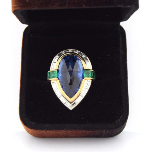 Bague 53 Bague vintage en or jaune 18 carats avec saphir, émeraudes et diamants 58 Facettes AN511