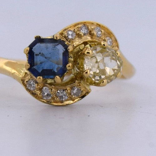 Bague 55 Bague victorienne en or jaune 18 carats, saphir et diamants 58 Facettes AN559