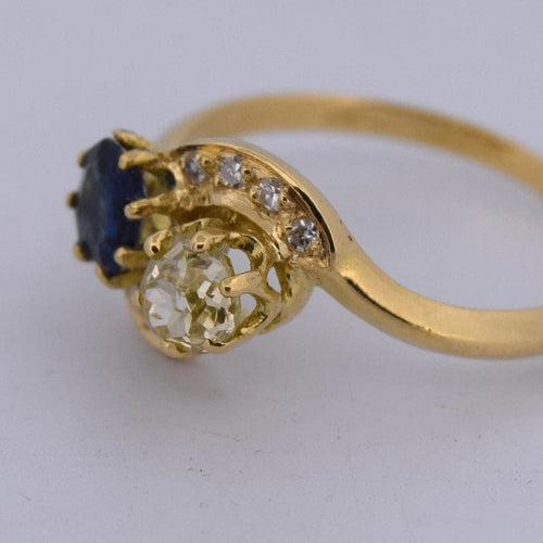 Bague 55 Bague victorienne en or jaune 18 carats, saphir et diamants 58 Facettes AN559