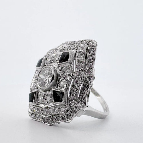Bague 53 Bague Art déco en platine avec diamants 1,74 ct 58 Facettes AN535