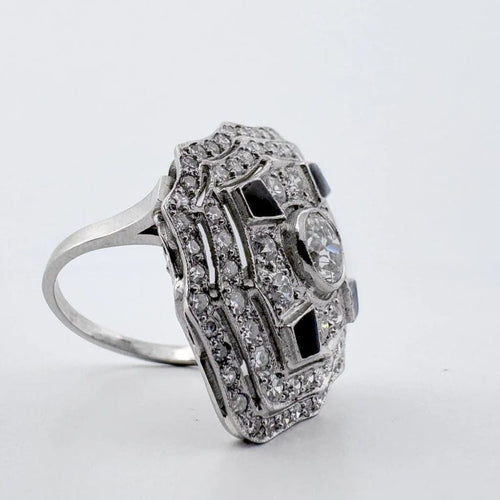 Bague 53 Bague Art déco en platine avec diamants 1,74 ct 58 Facettes AN535