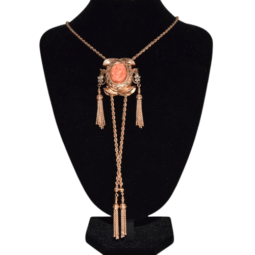 Collier Collier ancien - Camée en corail en or 14 carats et diamants 58 Facettes CL115