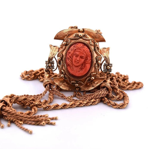 Collier Collier ancien - Camée en corail en or 14 carats et diamants 58 Facettes CL115