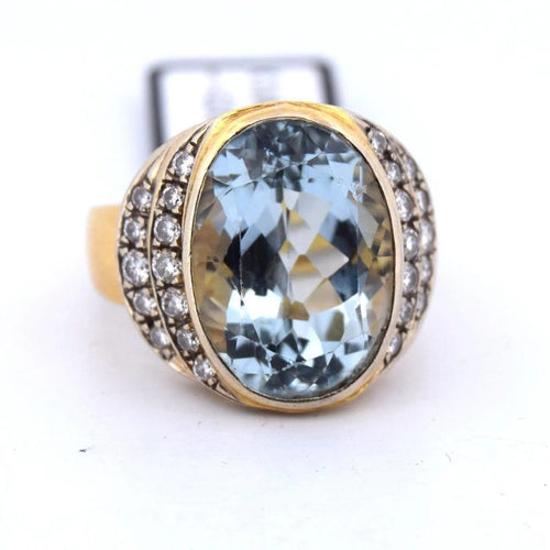 Bague 55 Bague vintage en or jaune 18 carats avec aigue-marine et diamants 58 Facettes AN501
