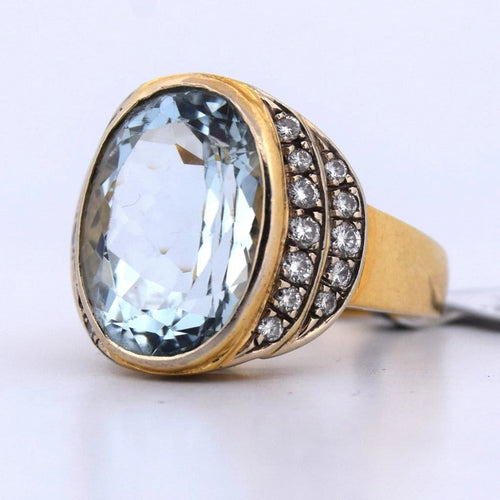 Bague 55 Bague vintage en or jaune 18 carats avec aigue-marine et diamants 58 Facettes AN501