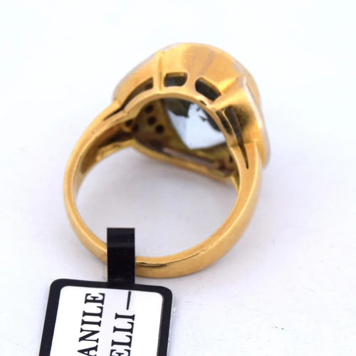 Bague 55 Bague vintage en or jaune 18 carats avec aigue-marine et diamants 58 Facettes AN501
