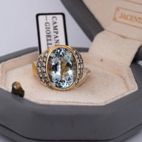 Bague 55 Bague vintage en or jaune 18 carats avec aigue-marine et diamants 58 Facettes AN501