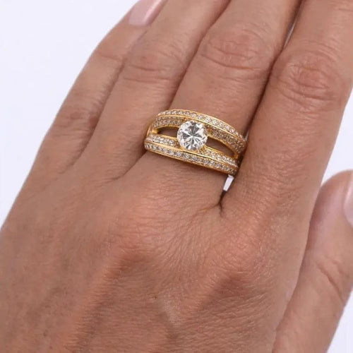 Bague 56 Bague vintage en or jaune 18 carats et diamant taille brillant 58 Facettes AN562